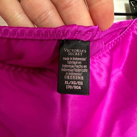 Victoria Secret Women’s Very Fuchsia Stretch Satin Open Lace Back Cami Short Paj - Picture 12 of 15